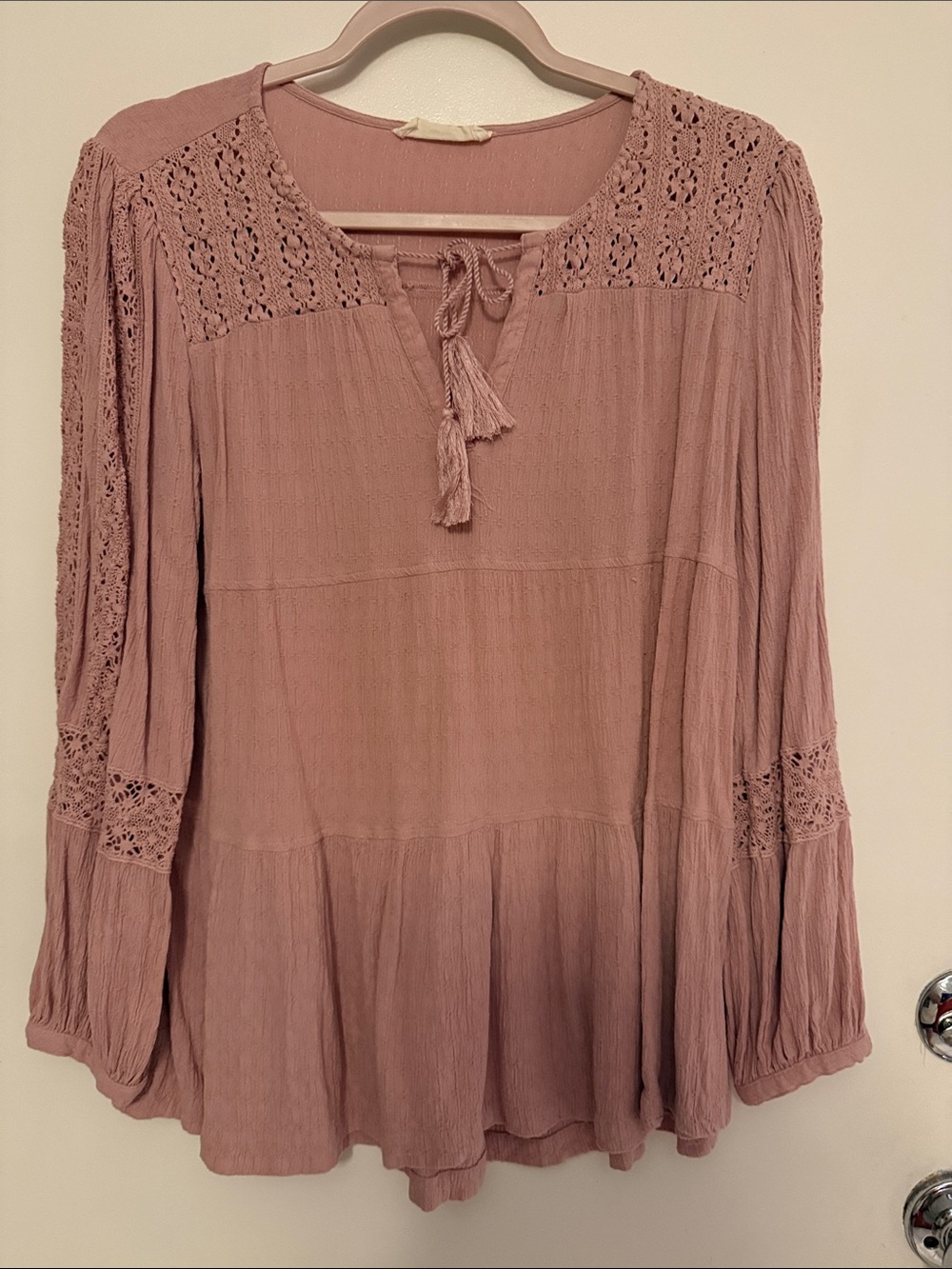 Lucky Brand Mauve Lace-Paneled Peasant Tunic
